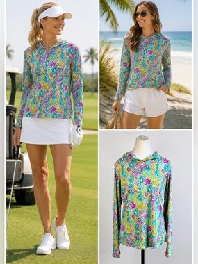 💥IBKUL Lilli Violet IceFil  Hoodie Sun Shirt Golf Beach Pickleball~Sz M🧡